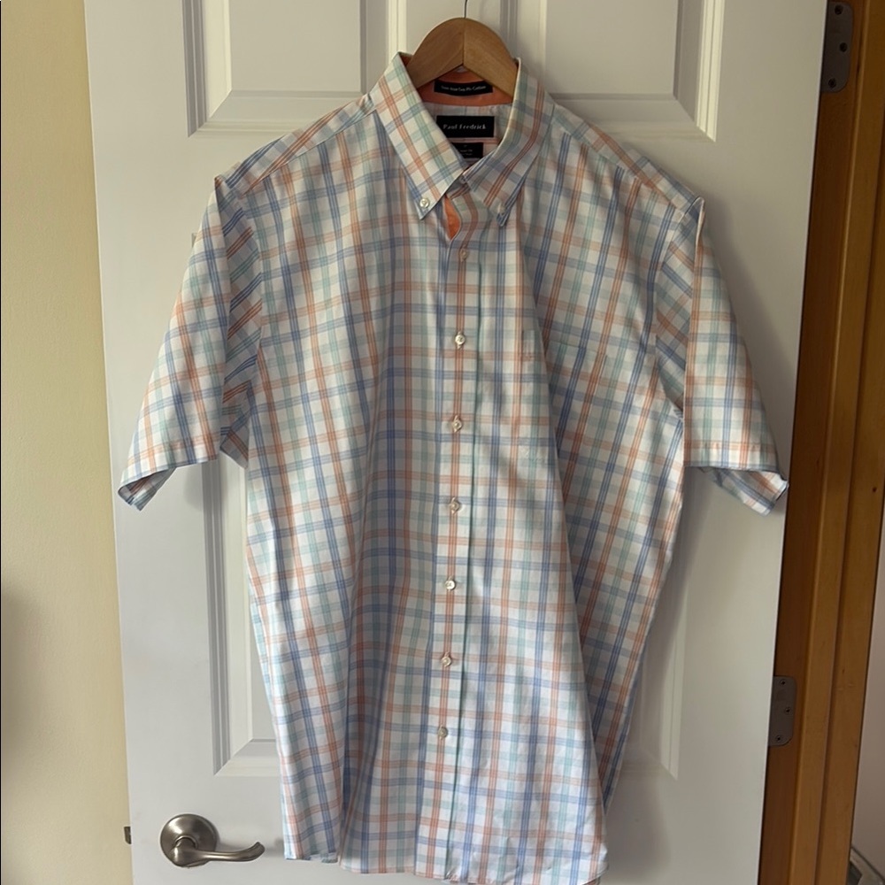 Paul Fredrick Blue and Orange Casual Button Down Shirt